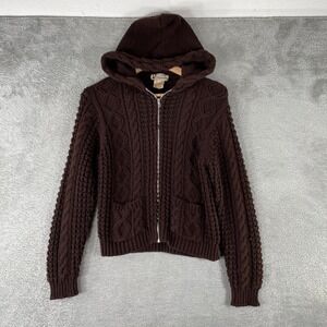 Vintage Vanguard Chunky Cable Knit Hoodie Womens Medium Brown Full Zip Sweater